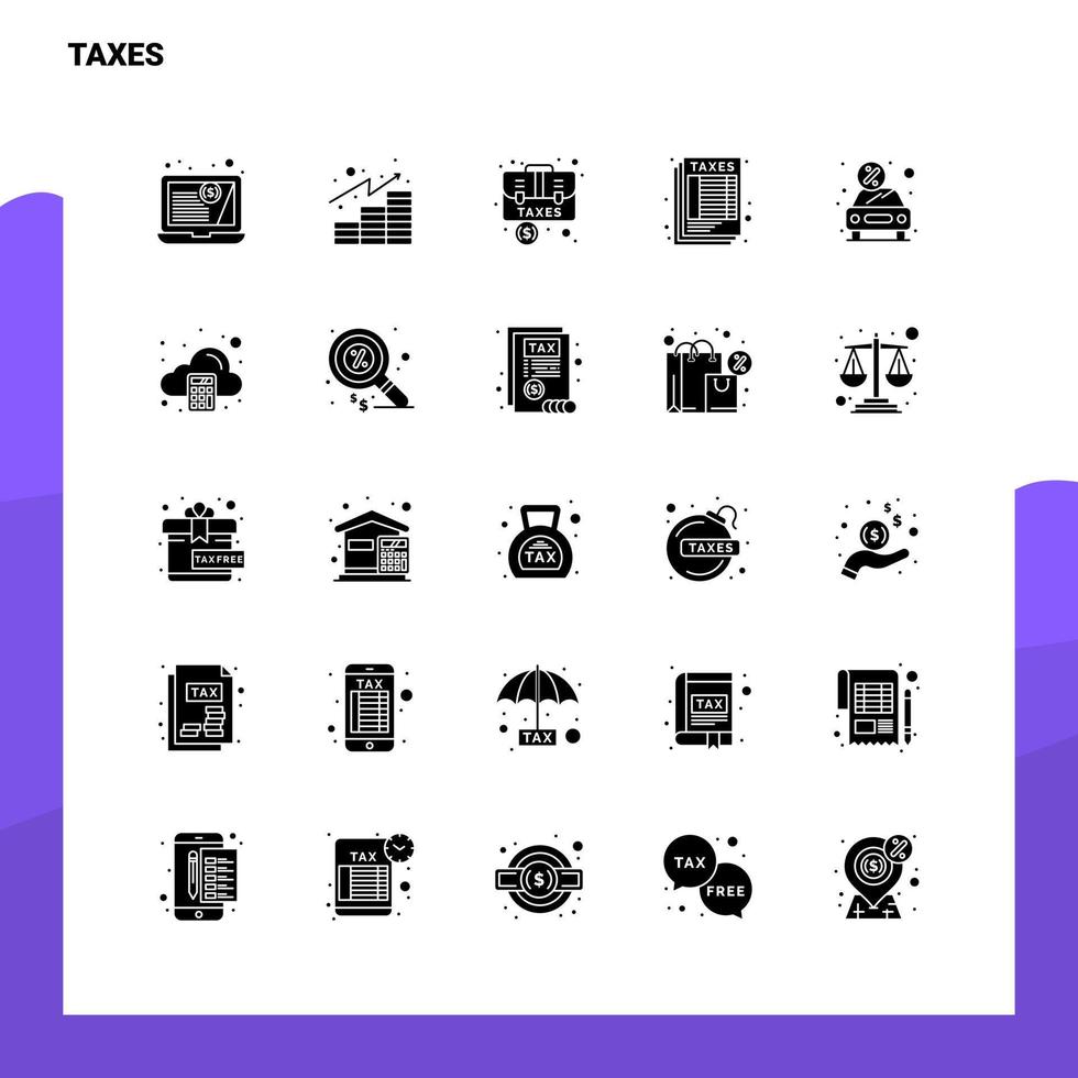 25 belastingen icoon set. solide glyph icoon vector illustratie sjabloon voor web en mobiel. ideeën voor bedrijf bedrijf.