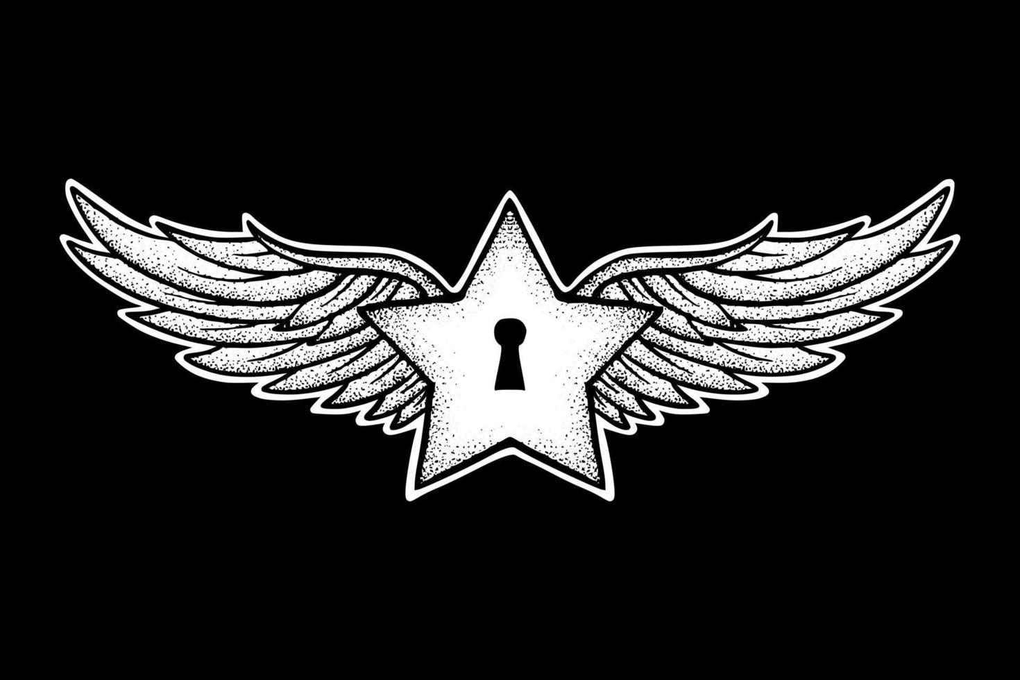 ster met Vleugels kunst illustratie hand- getrokken zwart en wit vector voor tatoeëren, sticker, logo enz