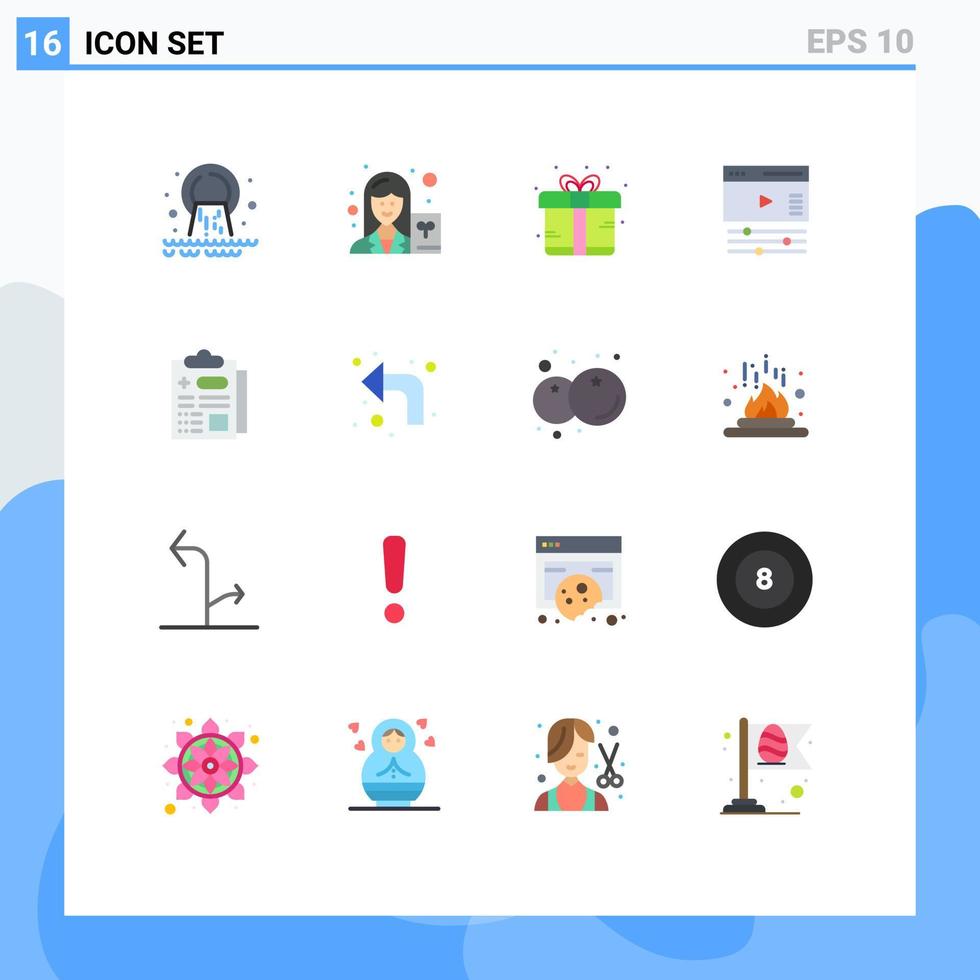 16 universeel vlak kleuren reeks voor web en mobiel toepassingen gezondheidszorg video auteur bladzijde Cadeau bewerkbare pak van creatief vector ontwerp elementen