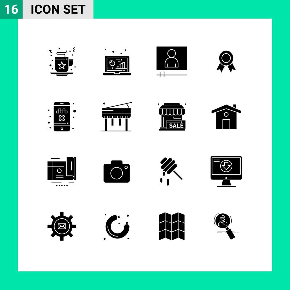 modern reeks van 16 solide glyphs pictogram van annuleren rijden medaille Onderzoek kader insigne bewerkbare vector ontwerp elementen