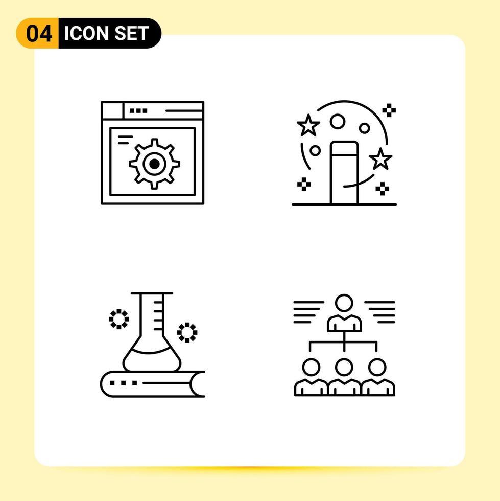 groep van 4 gevulde lijn vlak kleuren tekens en symbolen voor web wetenschap boek internet goochelaar wetenschap kennis bewerkbare vector ontwerp elementen