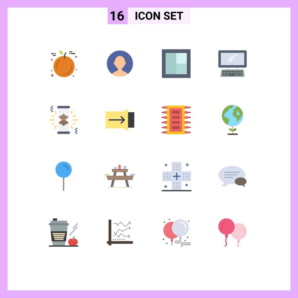 vlak kleur pak van 16 universeel symbolen van bezig met laden pc interieur toetsenbord toezicht houden op bewerkbare pak van creatief vector ontwerp elementen