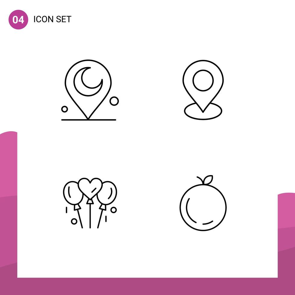 universeel icoon symbolen groep van 4 modern gevulde lijn vlak kleuren van minaret bruiloft plaats pin appel bewerkbare vector ontwerp elementen