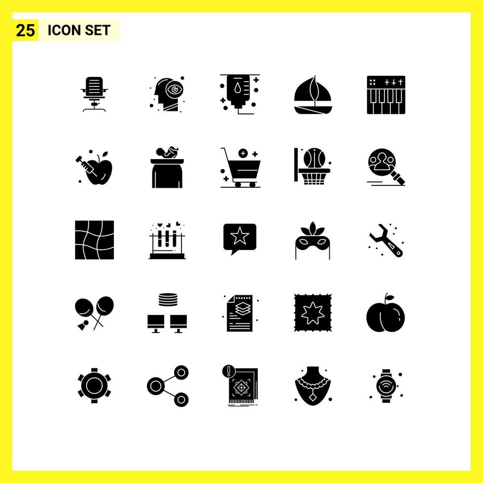 pictogram reeks van 25 gemakkelijk solide glyphs van evenement schip visie boot medisch bewerkbare vector ontwerp elementen