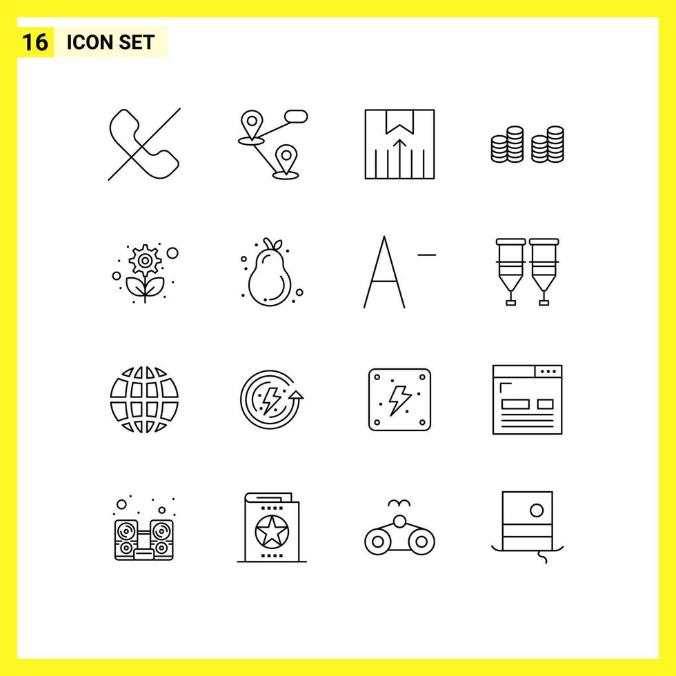 voorraad vector icoon pak van 16 lijn tekens en symbolen voor uitrusting duurzame logistiek recycling munten bewerkbare vector ontwerp elementen