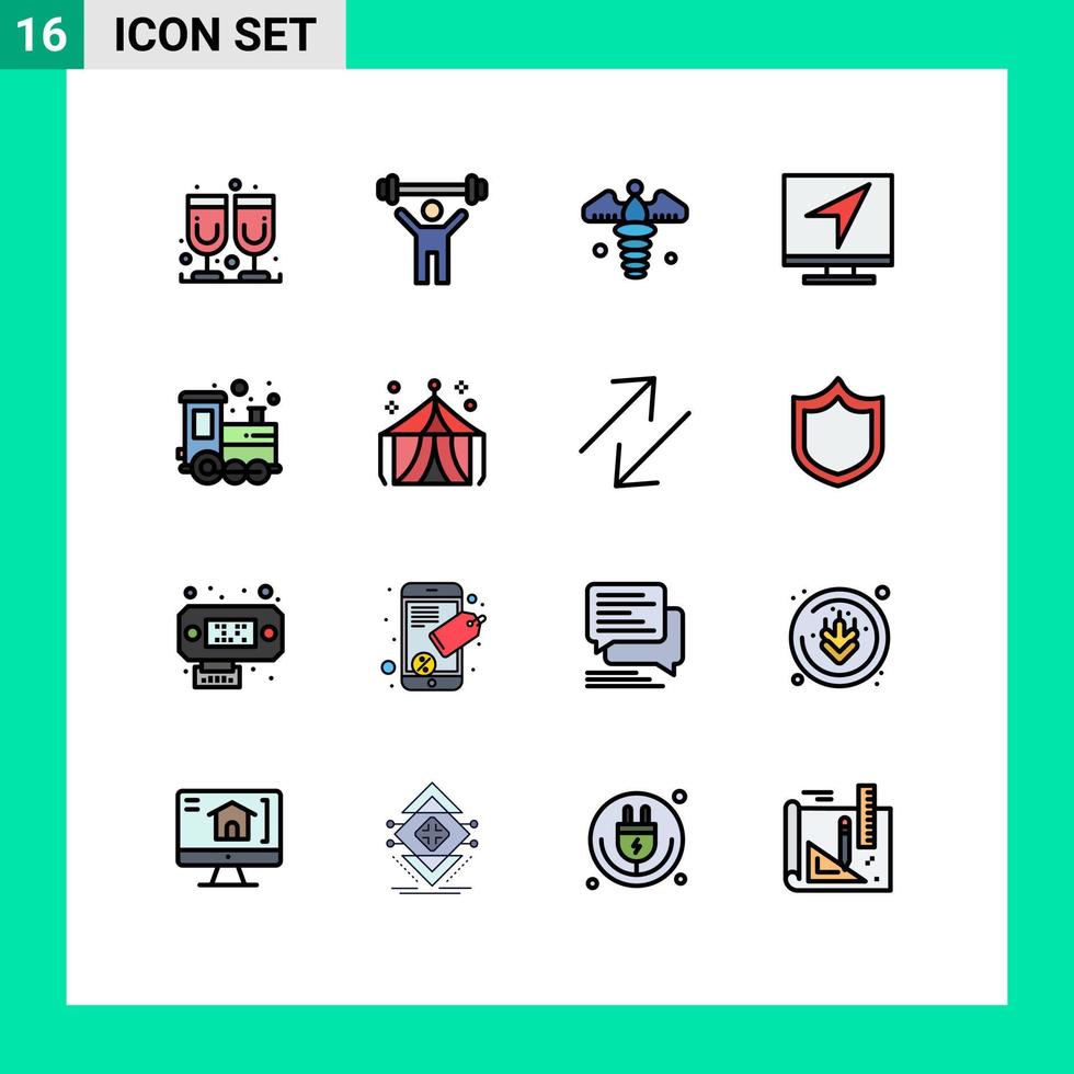 reeks van 16 vector vlak kleur gevulde lijnen Aan rooster voor speelgoed- online medisch bericht computer bewerkbare creatief vector ontwerp elementen