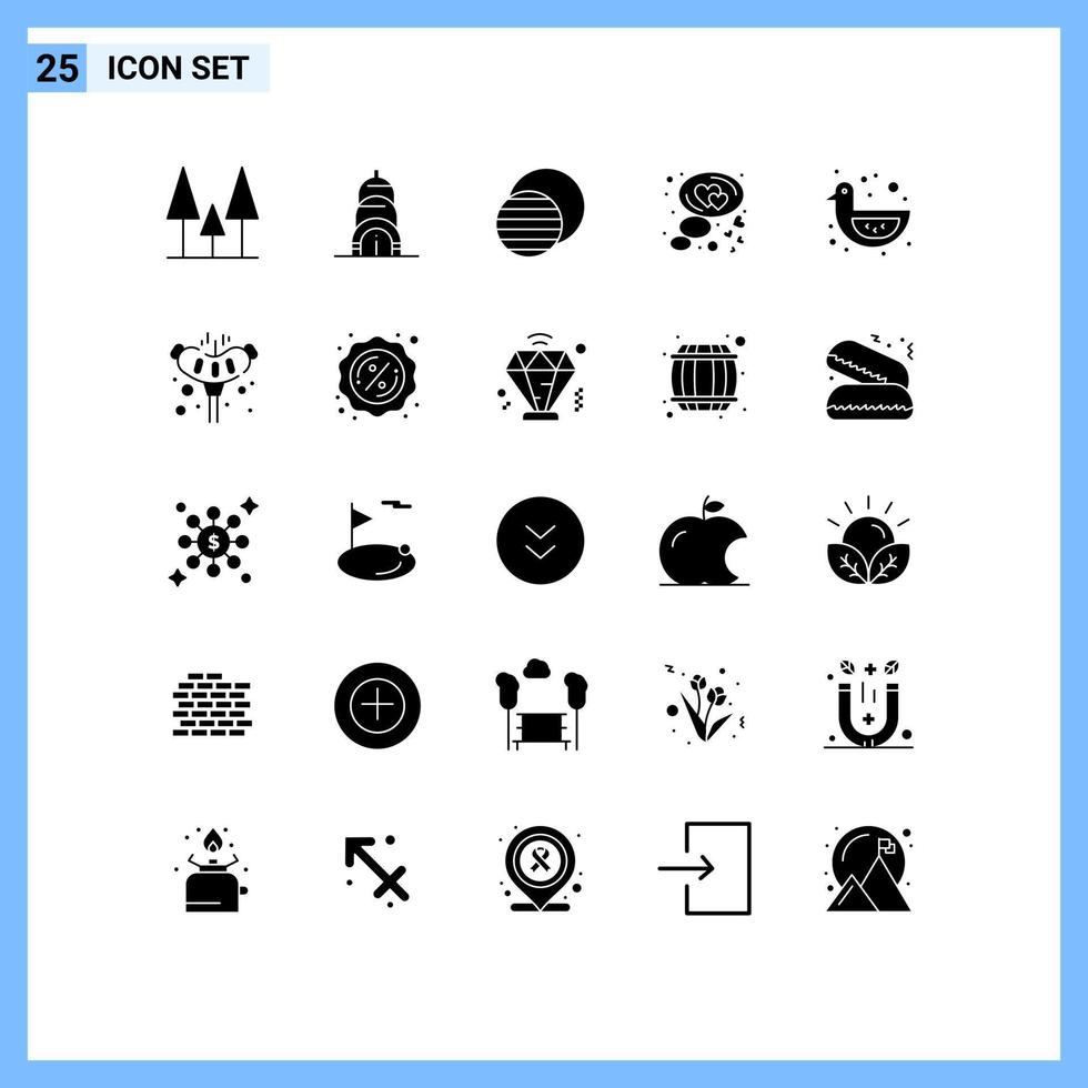 solide glyph pak van 25 universeel symbolen van speelgoed- eend ruimte baby eend liefde bewerkbare vector ontwerp elementen