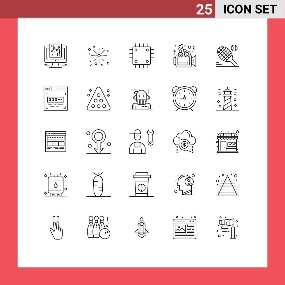 voorraad vector icoon pak van 25 lijn tekens en symbolen voor bal bruiloft computers video liefde bewerkbare vector ontwerp elementen