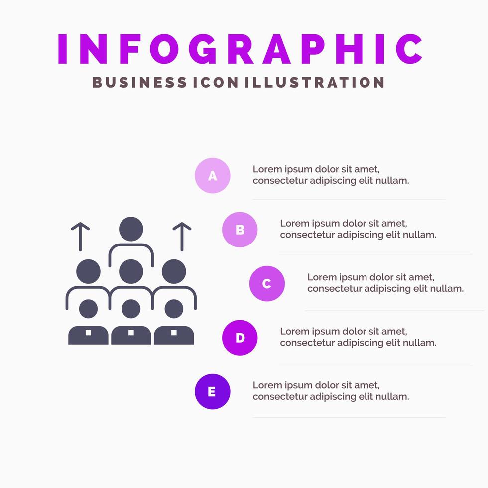 personeel bedrijf menselijk leiderschap beheer organisatie middelen samenspel solide icoon infographics 5 stappen presentatie achtergrond vector