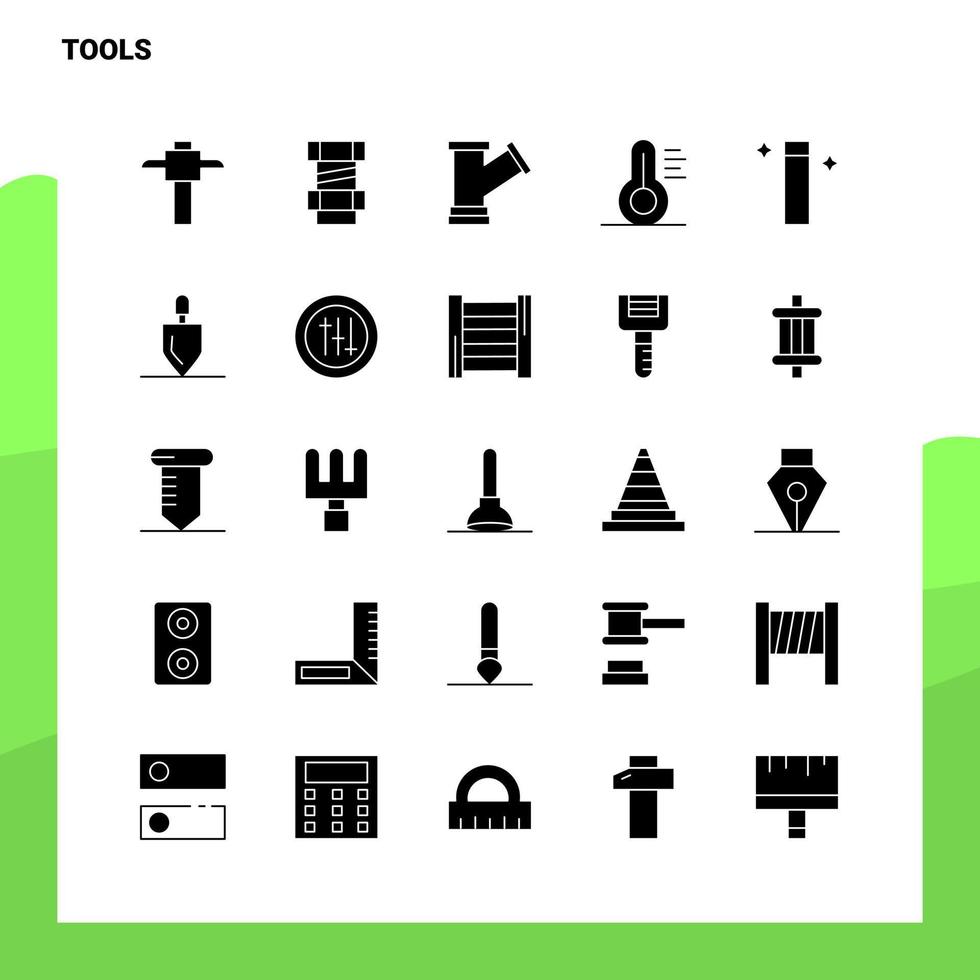 25 gereedschap icoon reeks solide glyph icoon vector illustratie sjabloon voor web en mobiel ideeën voor bedrijf bedrijf