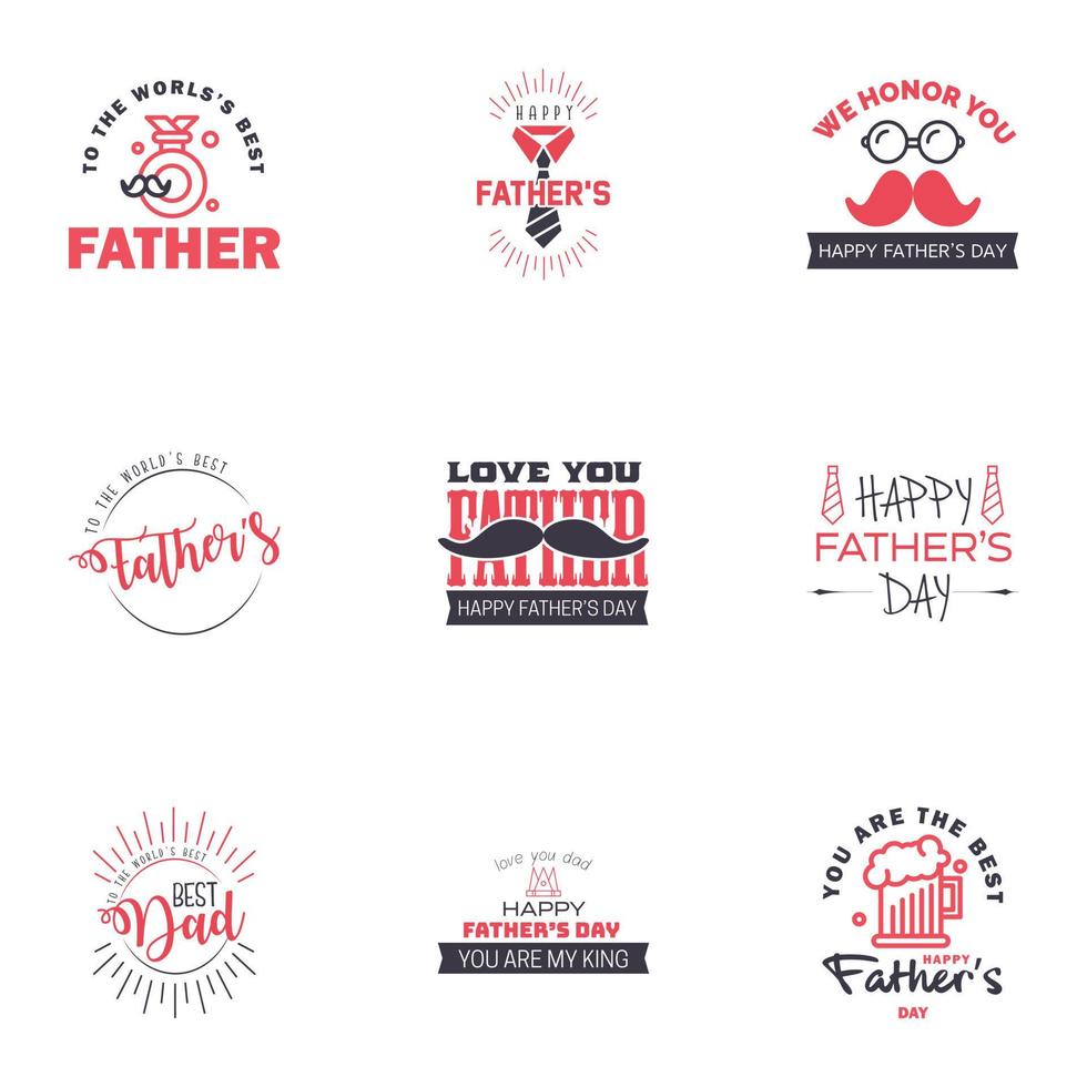 liefde u papa kaart ontwerp voor gelukkig vaders dag typografie verzameling 9 zwart en roze ontwerp bewerkbare vector ontwerp elementen