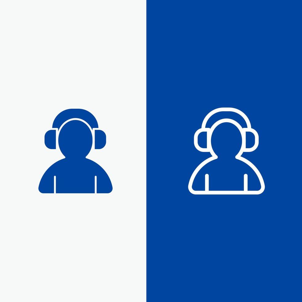 avatar ondersteuning Mens koptelefoon lijn en glyph solide icoon blauw banier lijn en glyph solide icoon blauw banier vector