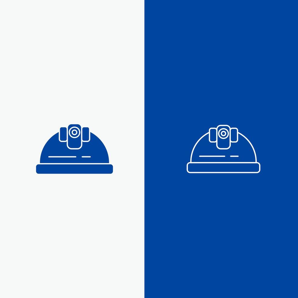 helm ingenieur gebouw bouw lijn en glyph solide icoon blauw banier lijn en glyph solide icoon blauw banier vector