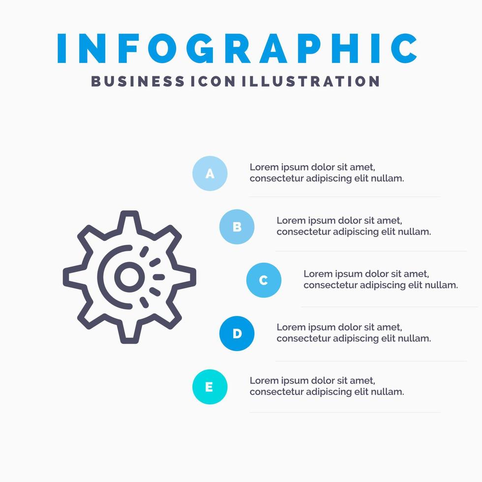 tand uitrusting instelling idee lijn icoon met 5 stappen presentatie infographics achtergrond vector