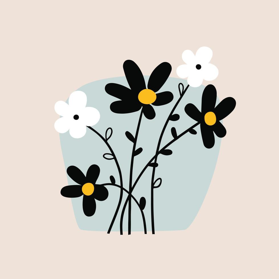 boeket van grafisch schattig bloemen in tekening stijl, vector illustratie.print