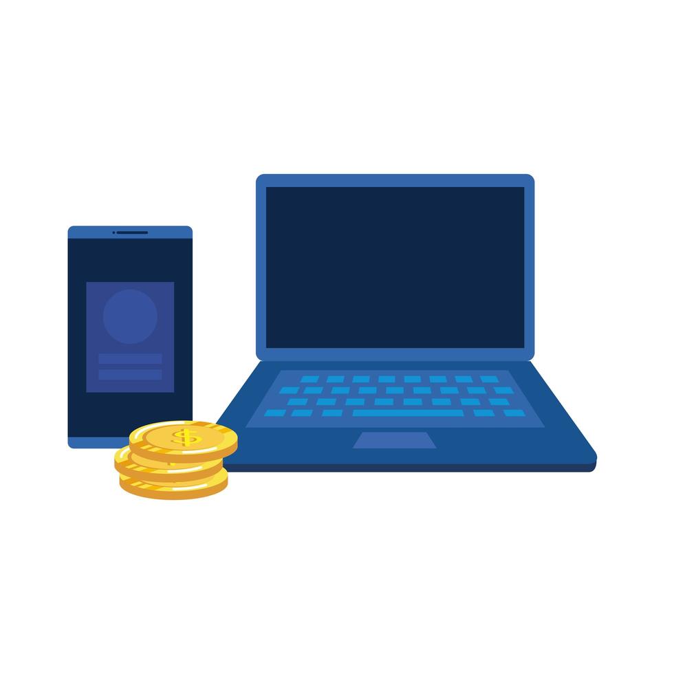 munten geld dollars met laptop vector