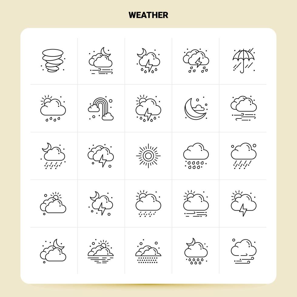 schets 25 weer icoon reeks vector lijn stijl ontwerp zwart pictogrammen reeks lineair pictogram pak web en mobiel bedrijf ideeën ontwerp vector illustratie