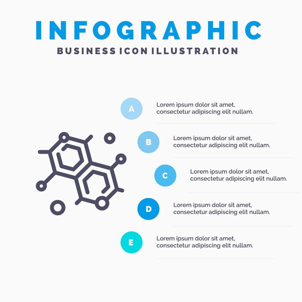 chemicus moleculair wetenschap lijn icoon met 5 stappen presentatie infographics achtergrond vector