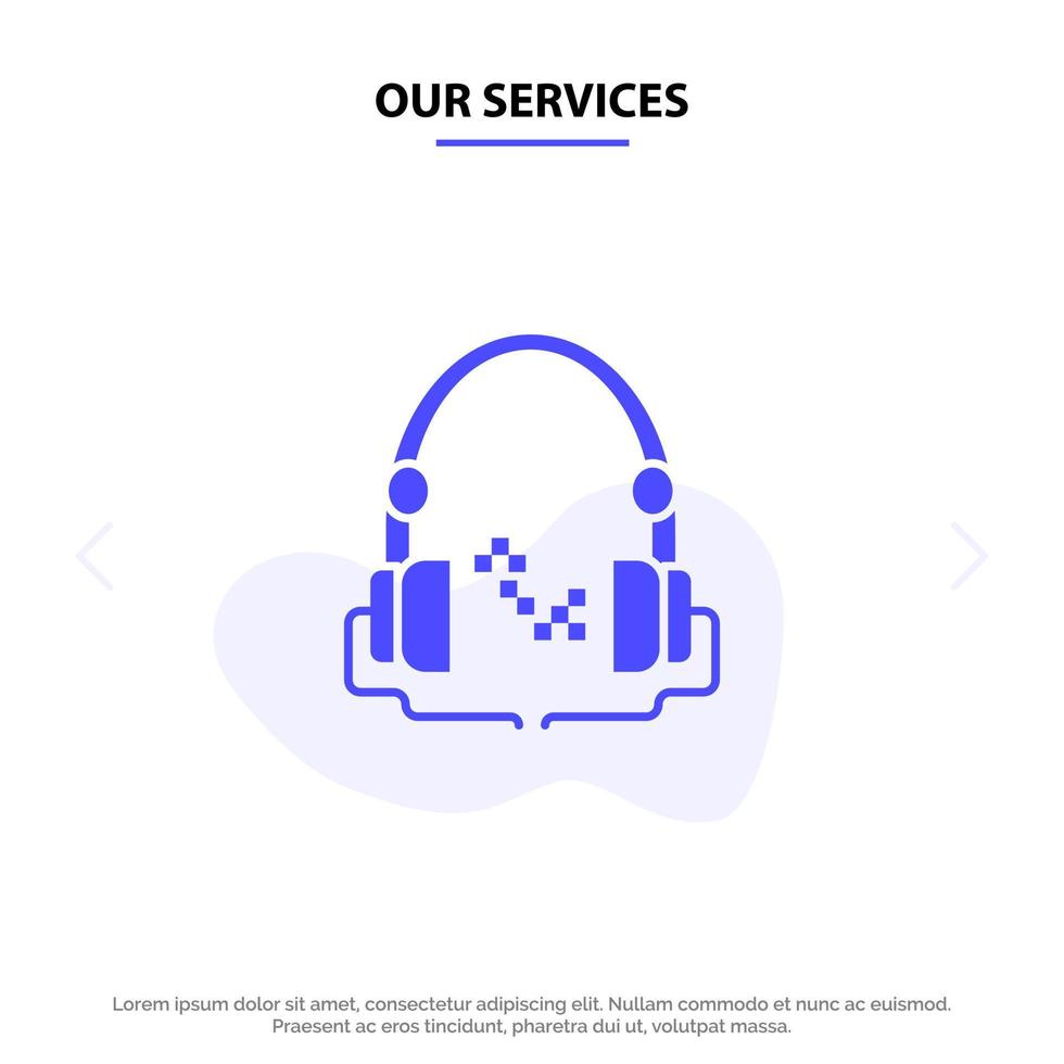 onze Diensten koptelefoon muziek- audio hand- vrij solide glyph icoon web kaart sjabloon vector