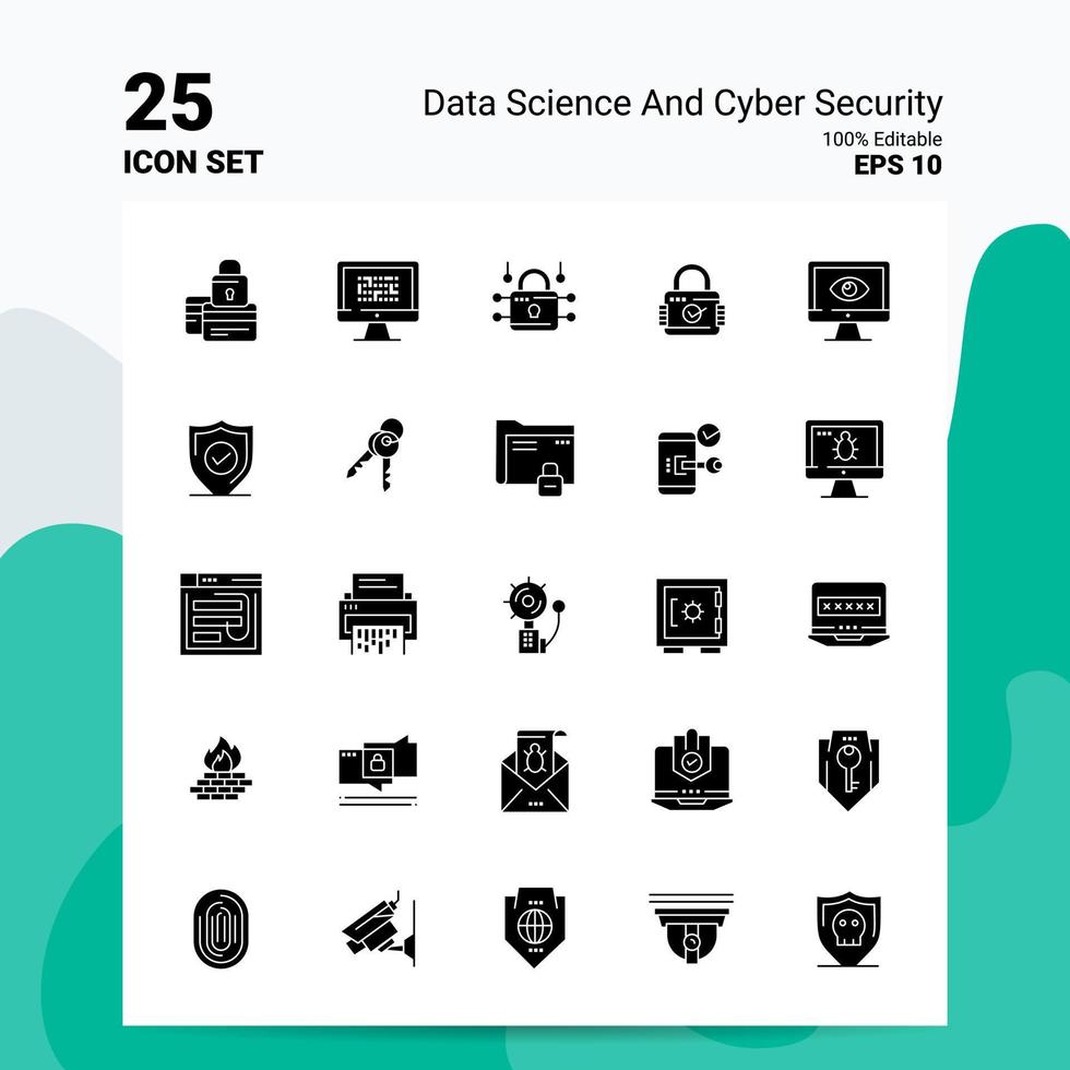 25 gegevens wetenschap en cyber veiligheid icoon reeks 100 bewerkbare eps 10 bestanden bedrijf logo concept ideeën solide glyph icoon ontwerp vector