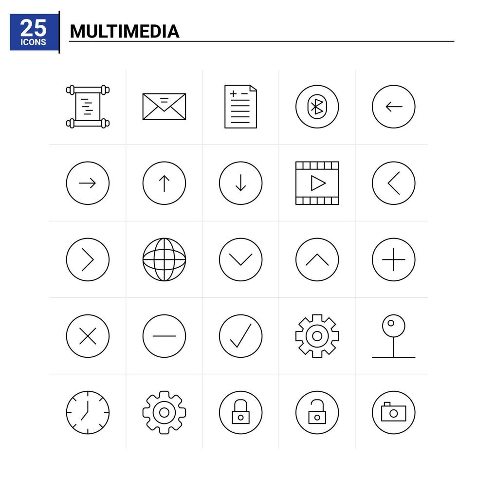 25 multimedia icoon reeks vector achtergrond