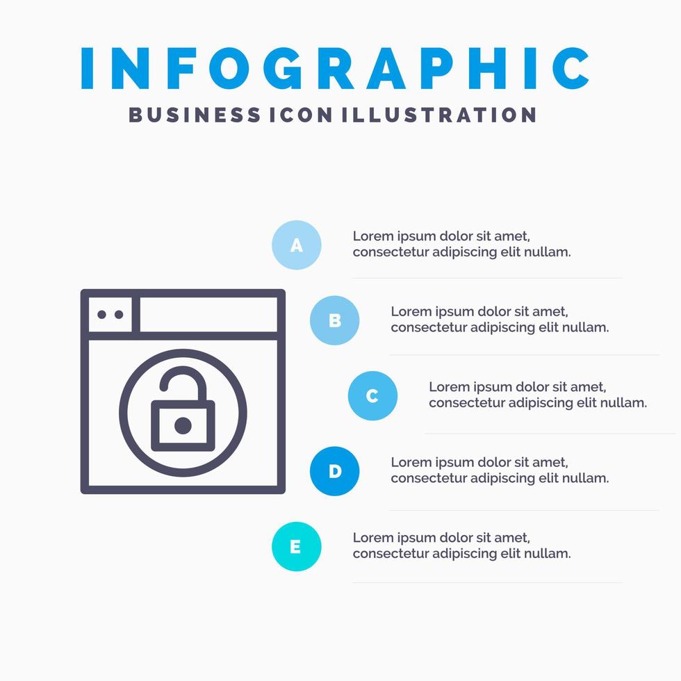 web ontwerp slot ontgrendelen lijn icoon met 5 stappen presentatie infographics achtergrond vector