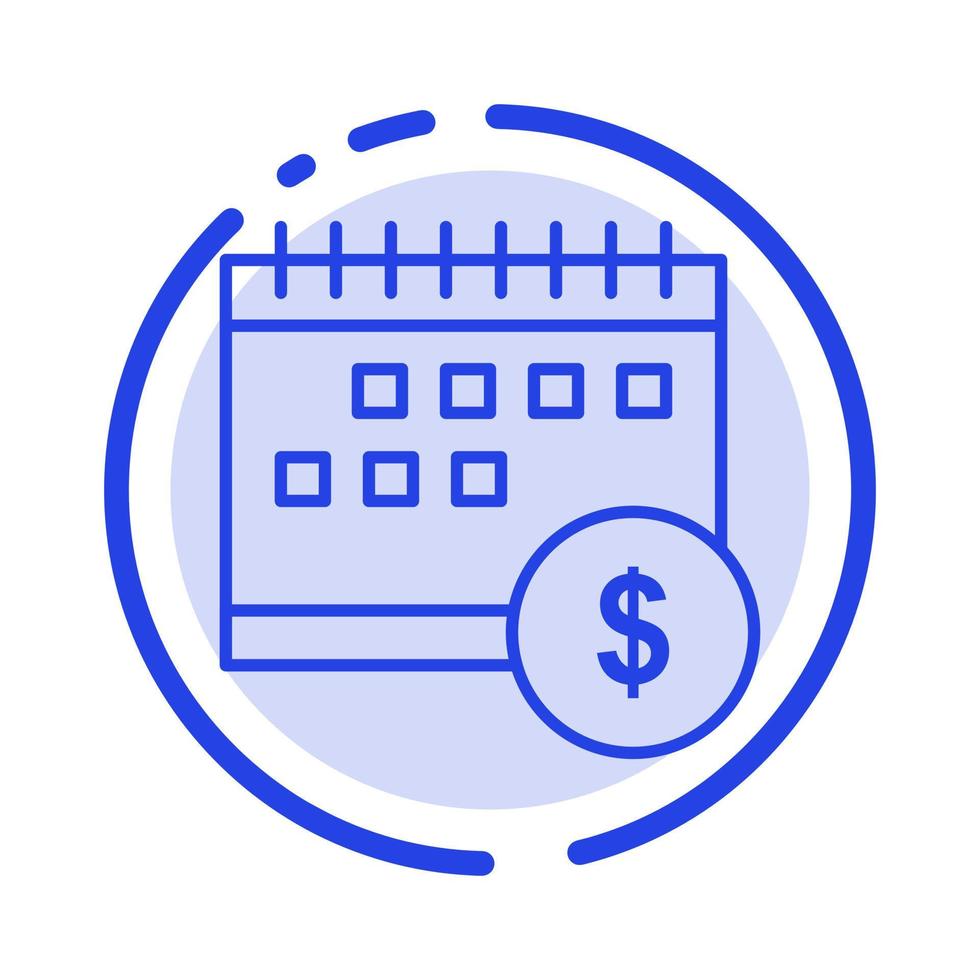 kalender bank dollar geld tijd economisch blauw stippel lijn lijn icoon vector