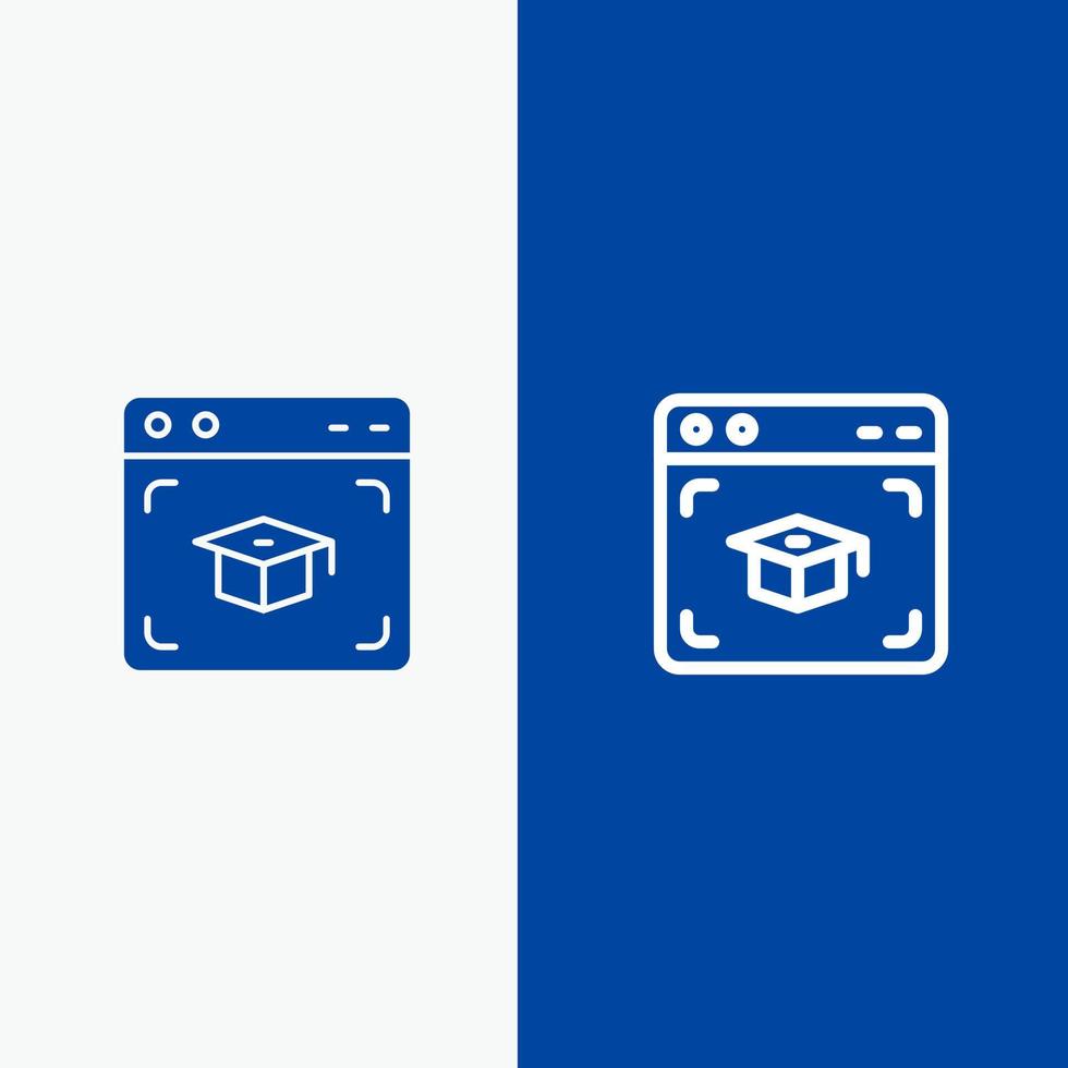 web pet onderwijs diploma uitreiking lijn en glyph solide icoon blauw banier lijn en glyph solide icoon blauw banier vector