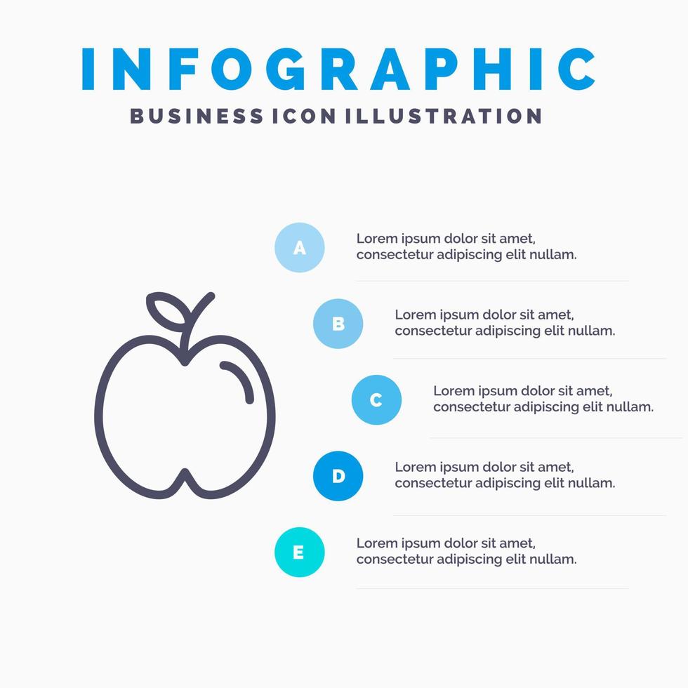 appel onderwijs school- studie lijn icoon met 5 stappen presentatie infographics achtergrond vector