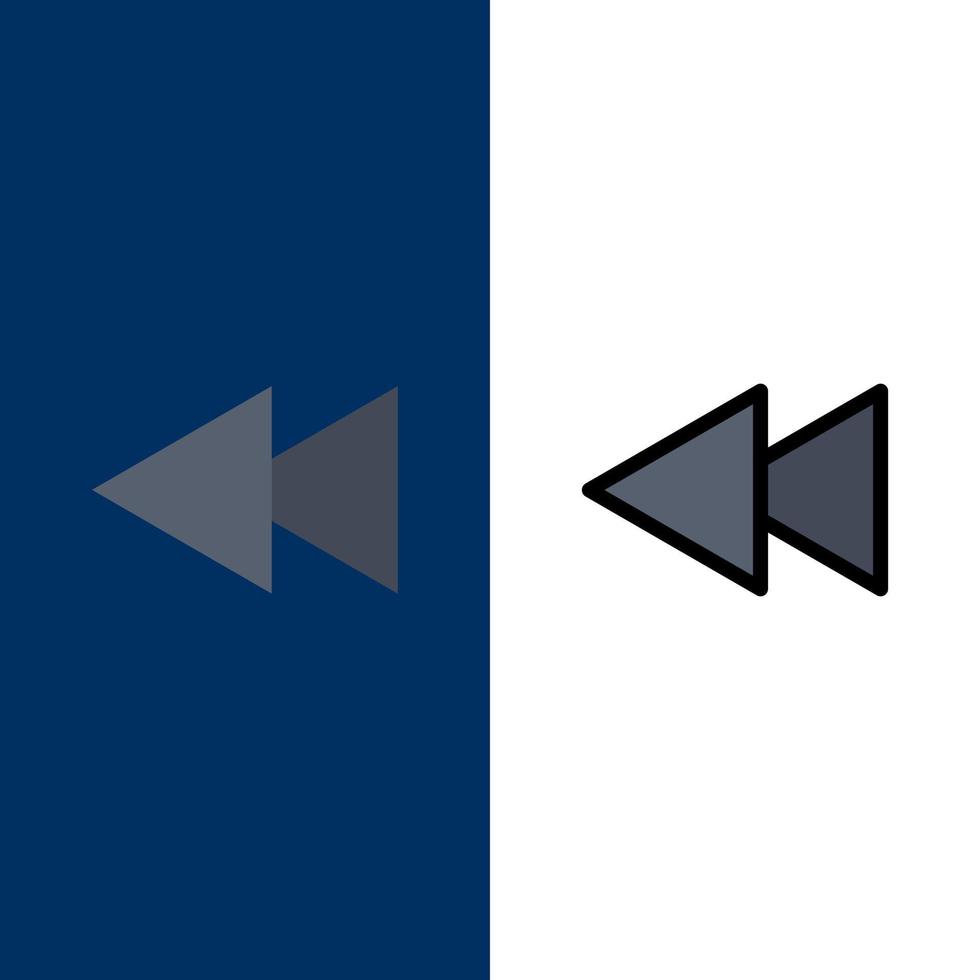 pijl terug omgekeerde terugspoelen pictogrammen vlak en lijn gevulde icoon reeks vector blauw achtergrond