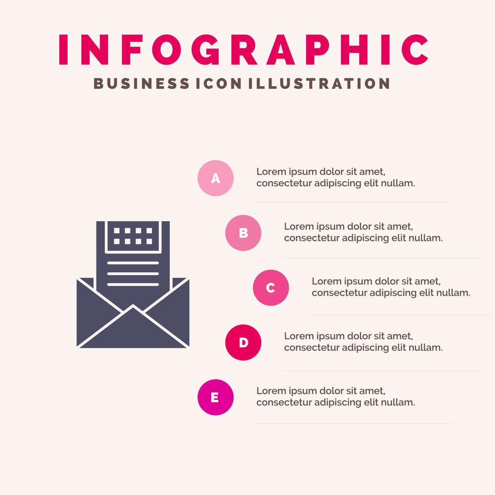 e-mail communicatie e-mails envelop brief mail bericht solide icoon infographics 5 stappen presentatie achtergrond vector