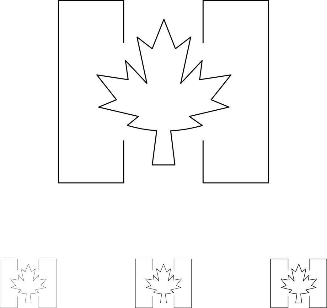 vlag herfst Canada blad stoutmoedig en dun zwart lijn icoon reeks vector