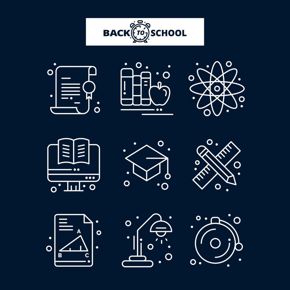 terug naar school- icoon. onderwijs en aan het leren lijn pictogrammen set. vector