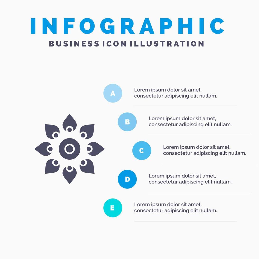 vieren versieren decoratie diwali Hindoe holi solide icoon infographics 5 stappen presentatie achtergrond vector