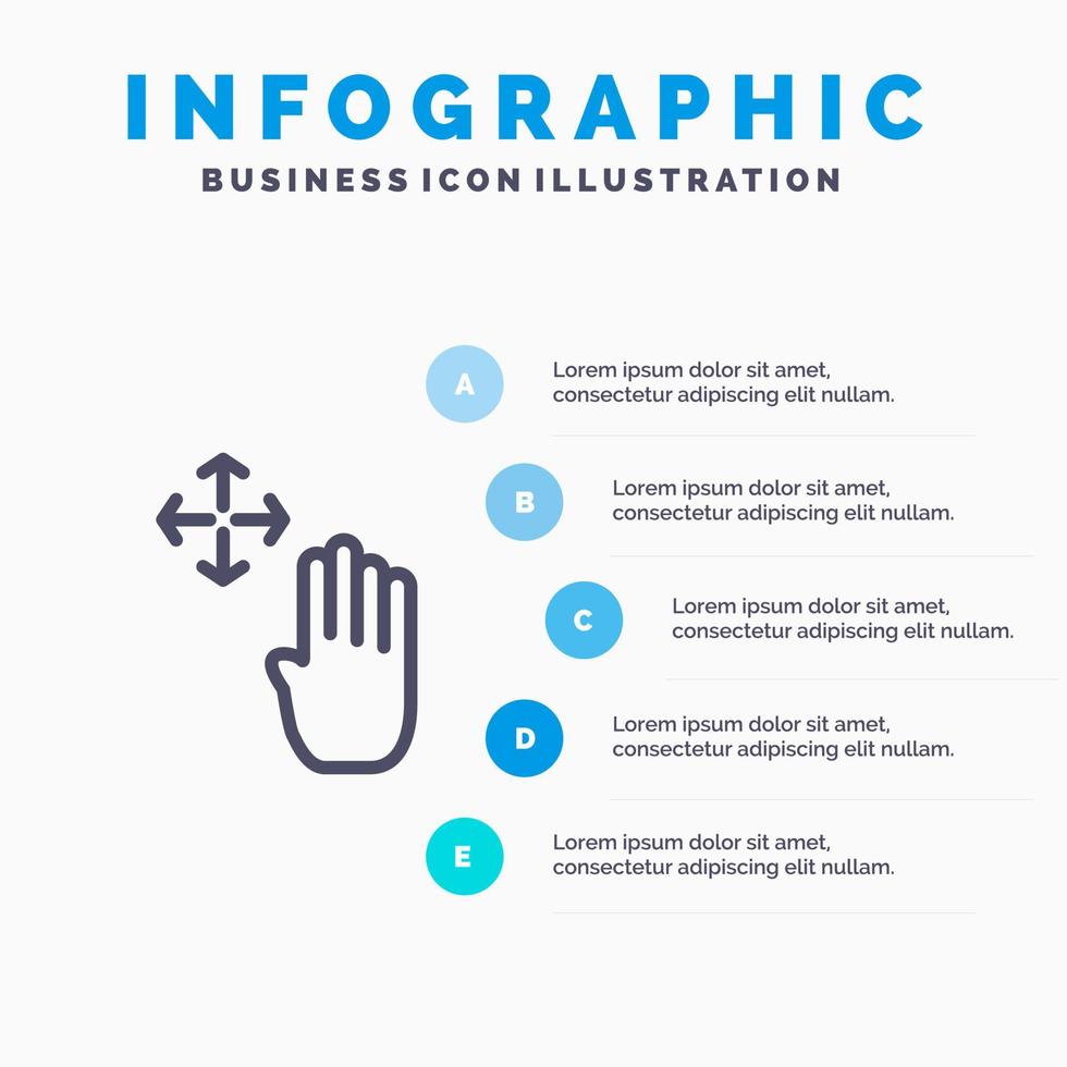 hand- hand- cursor omhoog houden lijn icoon met 5 stappen presentatie infographics achtergrond vector