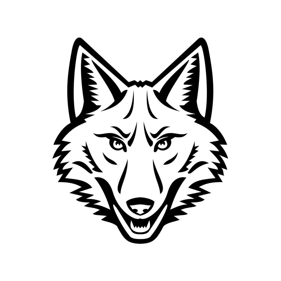 hoofd van een coyote vooraanzicht mascotte zwart en wit vector