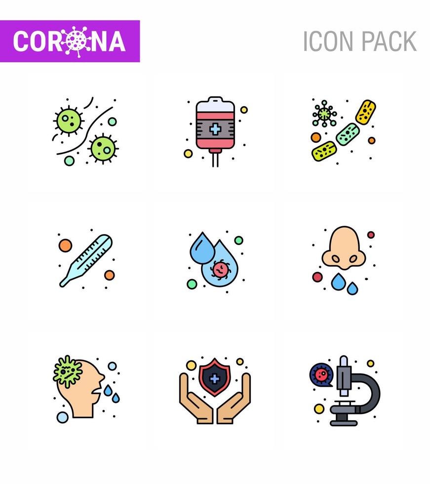 corona virus het voorkomen covid19 tips naar vermijden letsel 9 gevulde lijn vlak kleur icoon voor presentatie bloed temperatuur Gezondheid zorg koorts virus virale coronavirus 2019november ziekte vector ontwerp elem