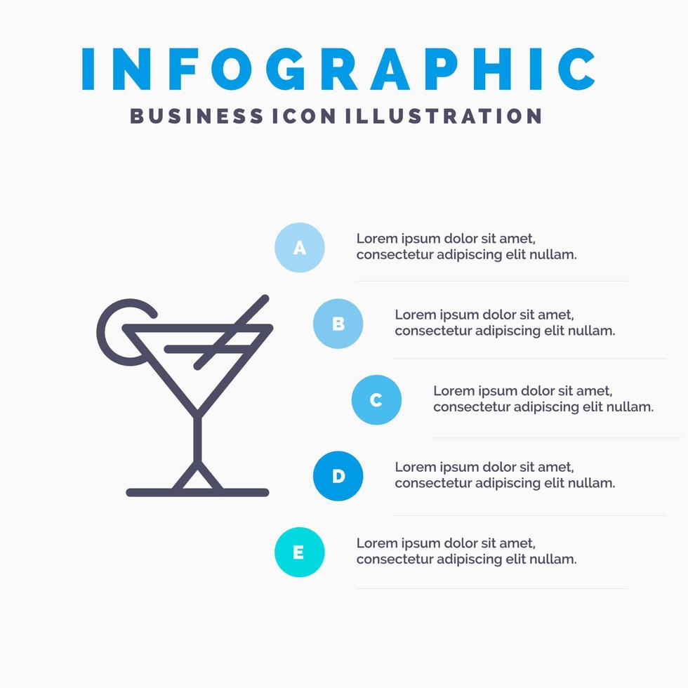 cocktail sap citroen blauw infographics sjabloon 5 stappen vector lijn icoon sjabloon