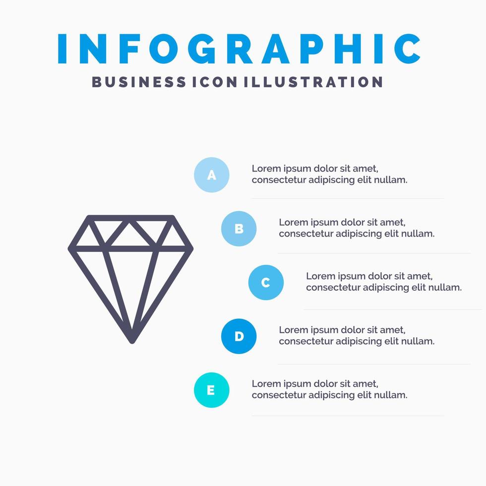 diamant juweel sieraden gam lijn icoon met 5 stappen presentatie infographics achtergrond vector