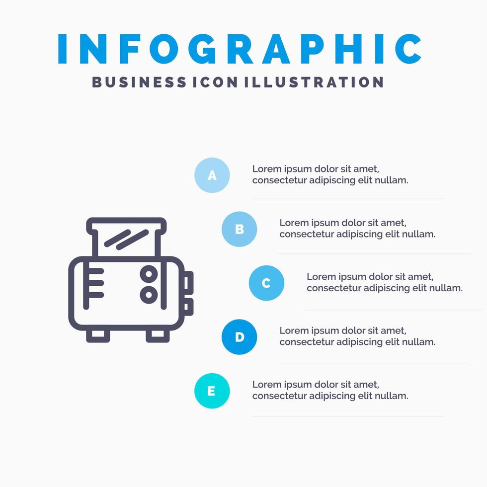 geroosterd brood geroosterd brood machine tosti apparaat blauw infographics sjabloon 5 stappen vector lijn icoon sjabloon