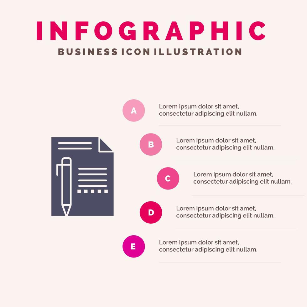 document Bewerk bladzijde papier potlood schrijven solide icoon infographics 5 stappen presentatie achtergrond vector