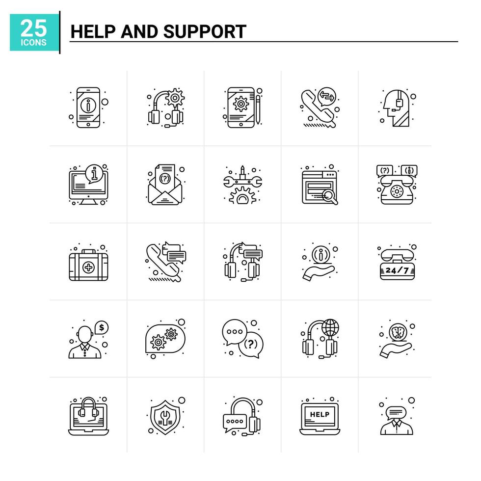 25 helpen en ondersteuning icoon reeks vector achtergrond