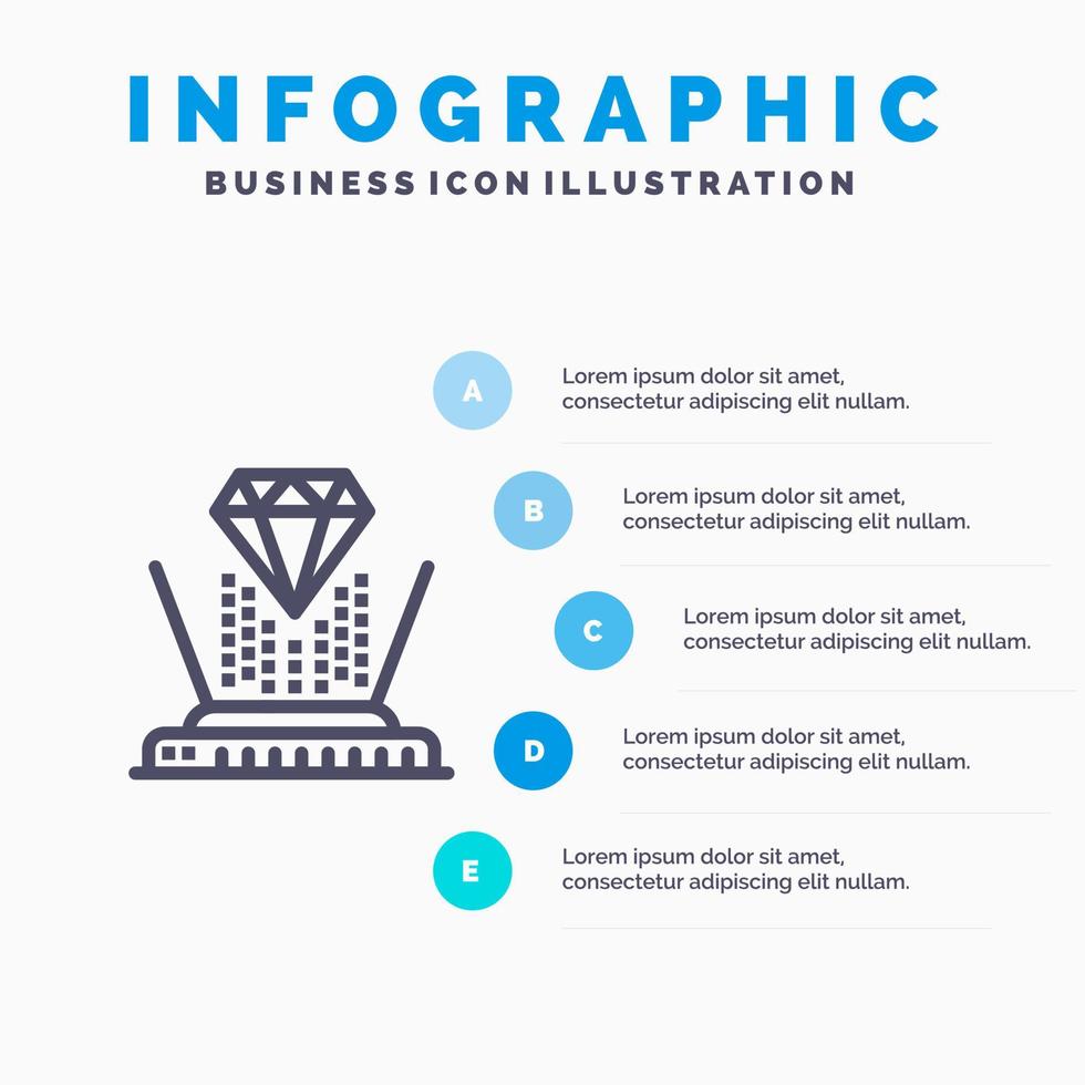 hologram projectie technologie diamant lijn icoon met 5 stappen presentatie infographics achtergrond vector