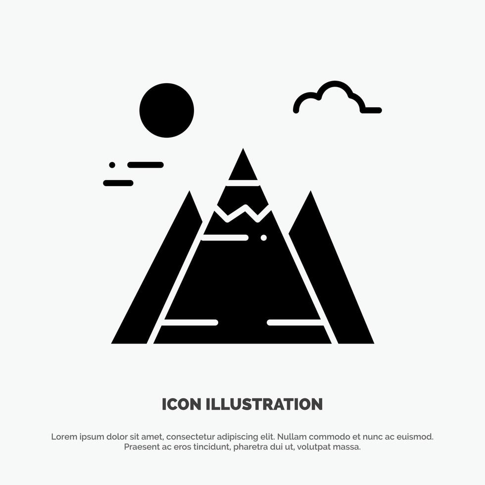 landschap berg zon solide glyph icoon vector