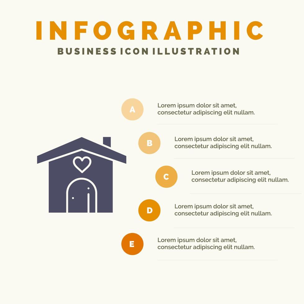 huis liefde hart bruiloft solide icoon infographics 5 stappen presentatie achtergrond vector