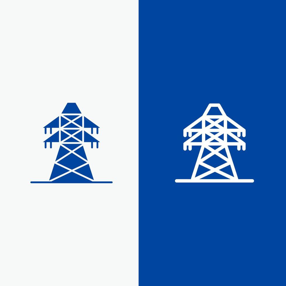 elektrisch energie transmissie transmissie toren lijn en glyph solide icoon blauw banier lijn en glyph solide icoon blauw banier vector