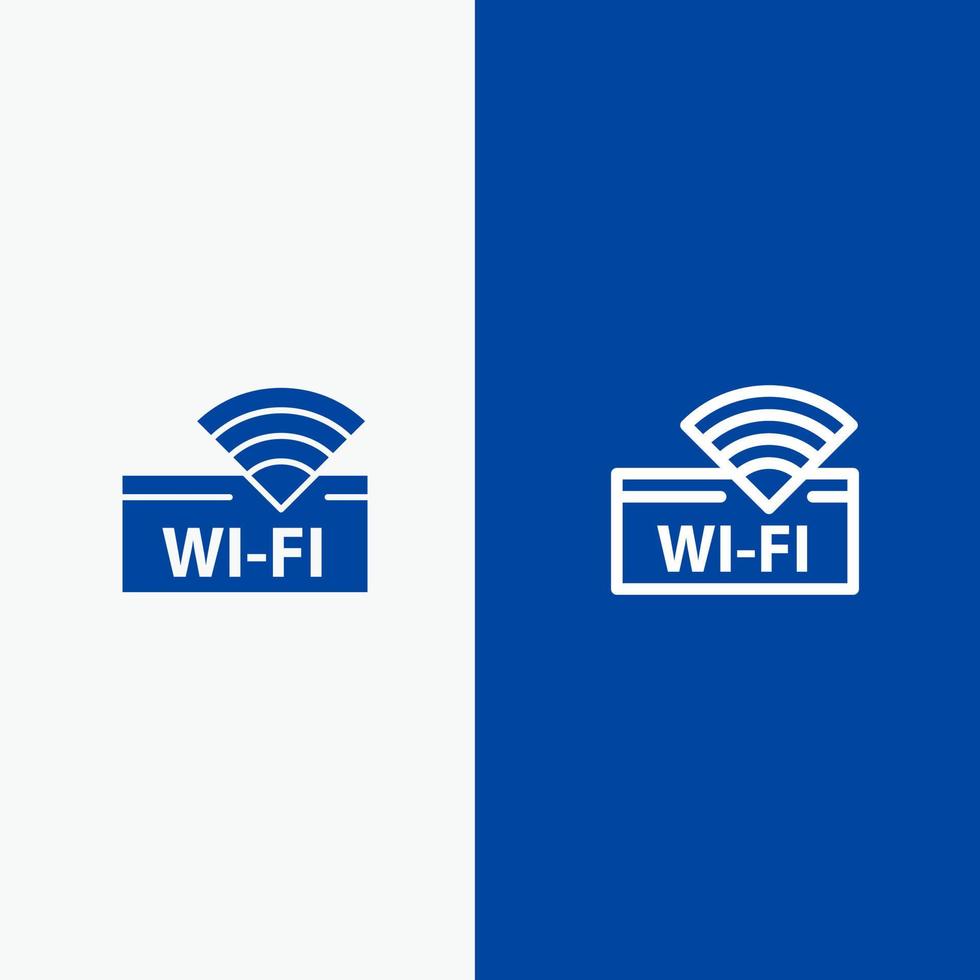 hotel Wifi onderhoud apparaat lijn en glyph solide icoon blauw banier vector