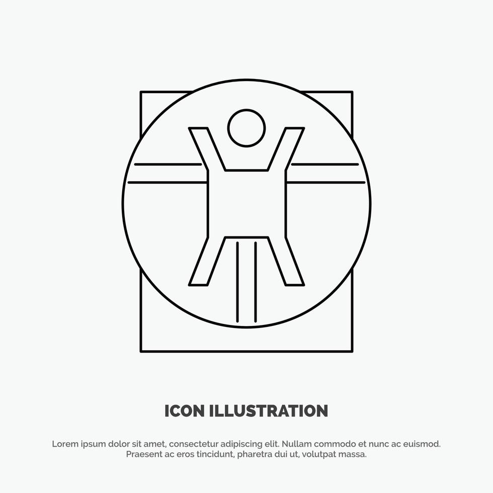 vitruvian Mens medisch tafereel lijn icoon vector