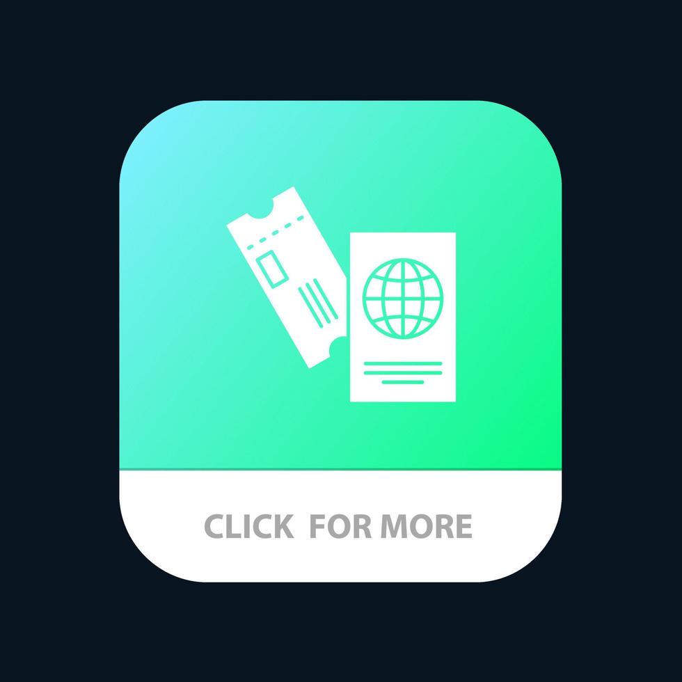 paspoort bedrijf kaartjes reizen vakantie mobiel app knop android en iOS glyph versie vector