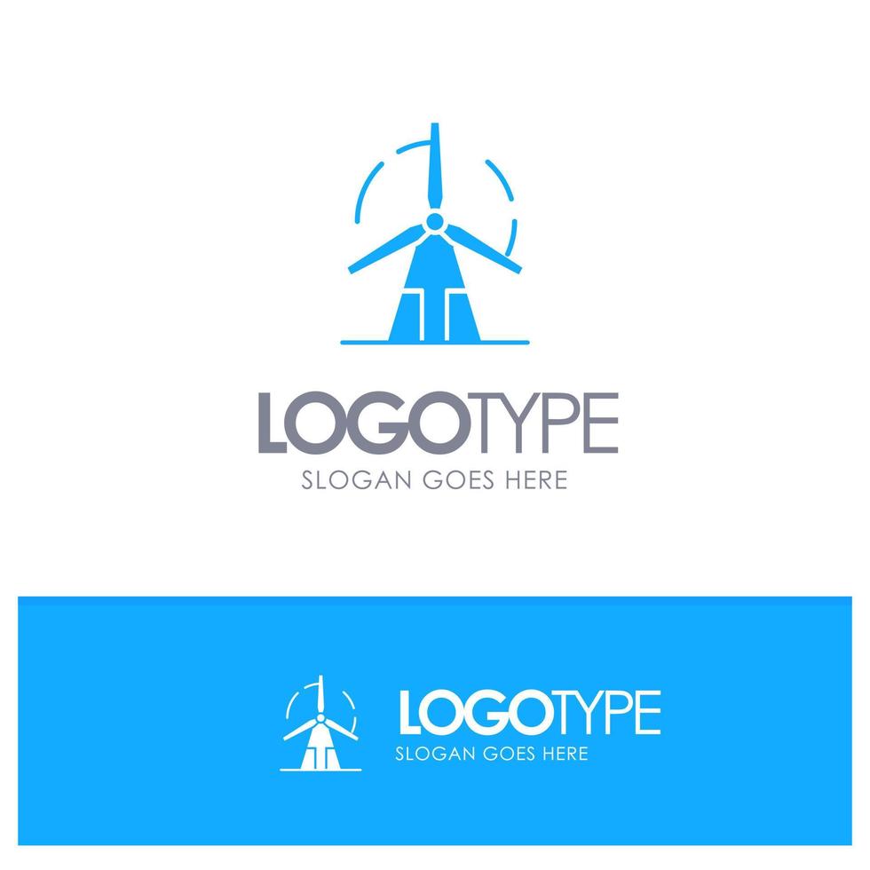 schoon energie groen macht windmolen blauw solide logo met plaats voor slogan vector